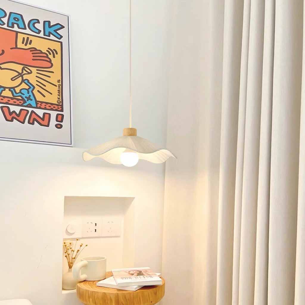Wood Fabric Lotus Leaf Pendant Light Study Room 