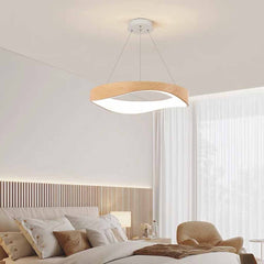 Lustre à anneau en grain de bois LED à intensité variable