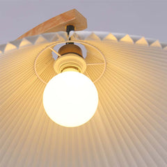 Wooden Pleated Shade Floor Lamp Bulb