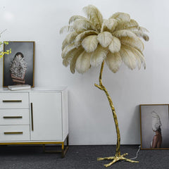Luxury Ostrich Feather Palm Tree Floor Lamp Camel OFF