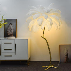 Luxury Ostrich Feather Palm Tree Floor Lamp White On