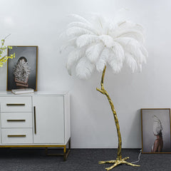 Luxury Ostrich Feather Palm Tree Floor Lamp White Off