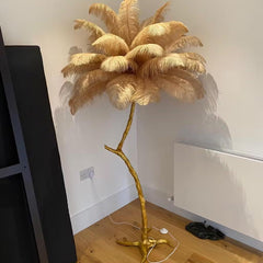 Ostrich Feather Floor Lamp Decorative Tree Shaped, Resin