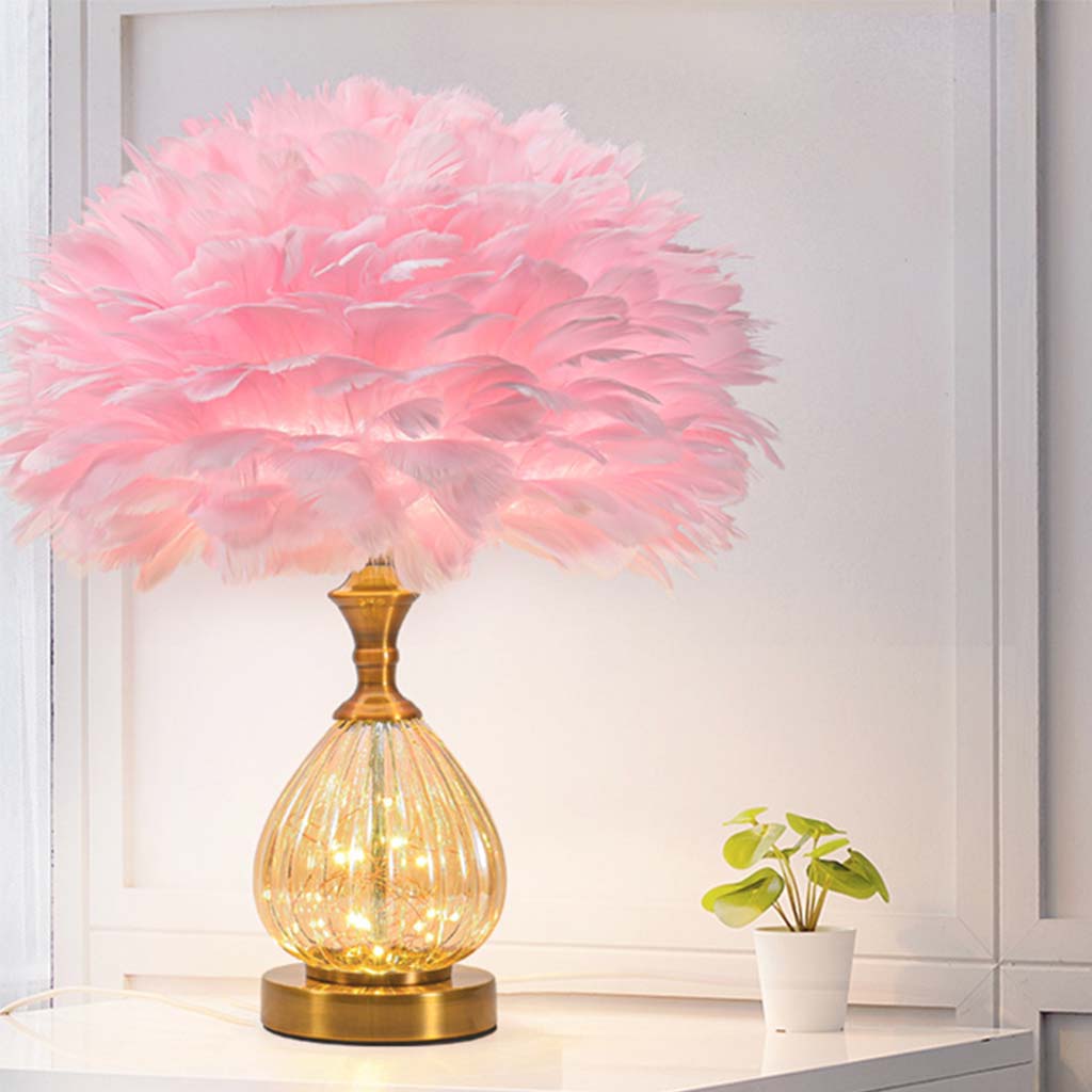 Niedliche Tränenglasfedertischlampe, Pink/Weiß