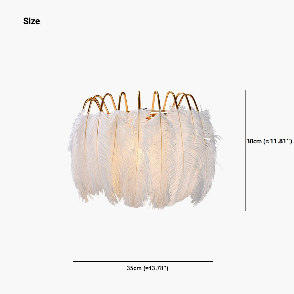 Wall Sconce Unique Ostrich Feather Wire Frame, White