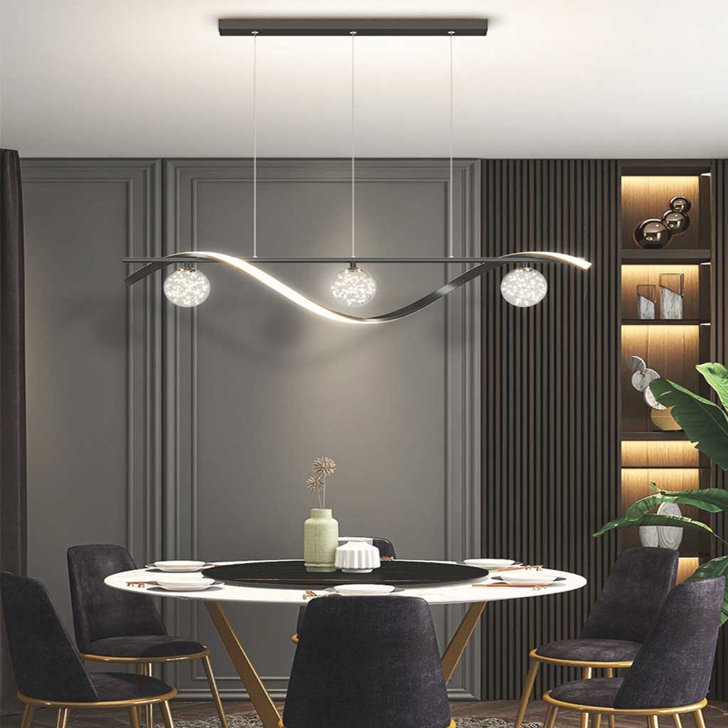 wave linear led chandelier black dining room