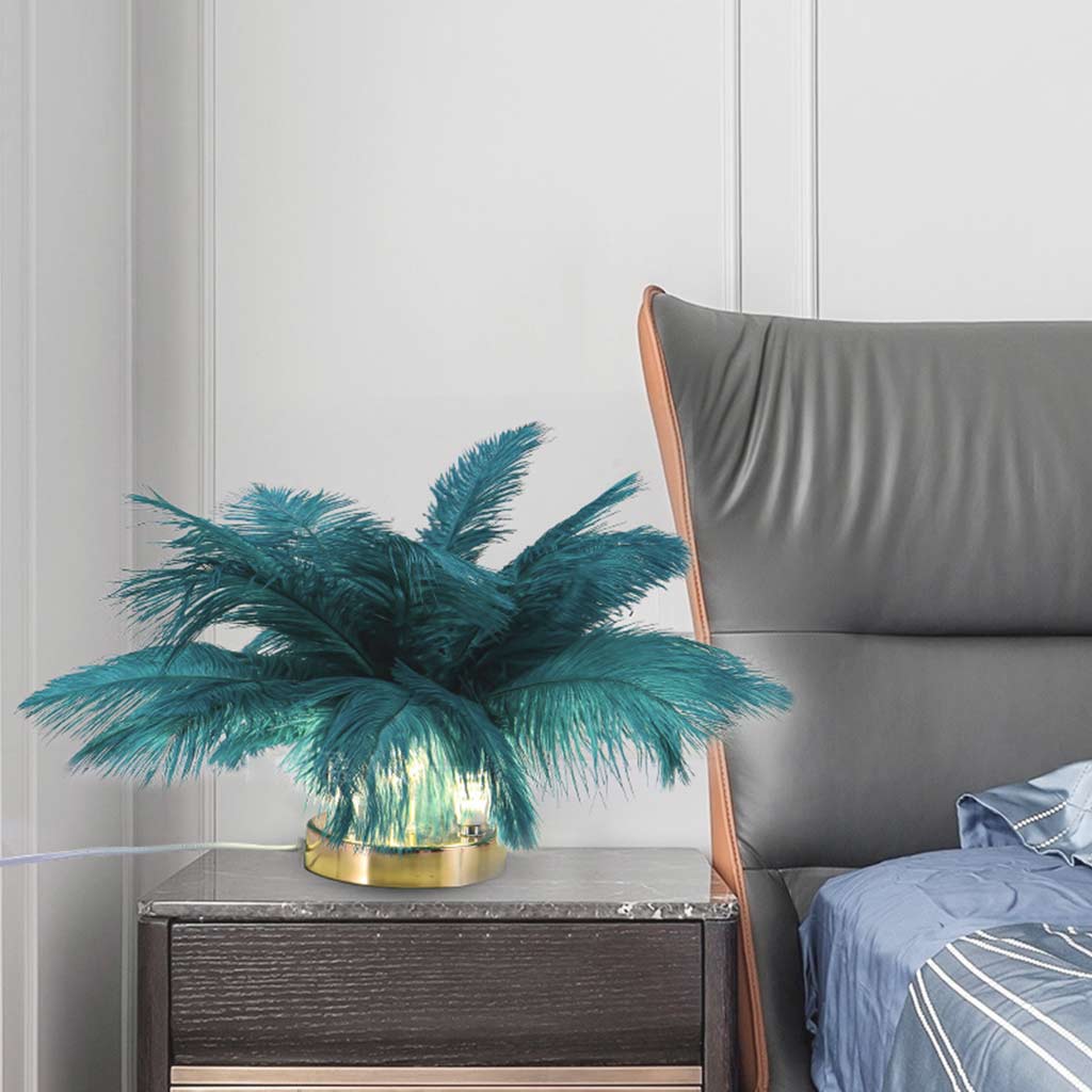 Cute Ostrich Feather Table Lamp Blue