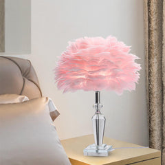 Romantic Diamond Crystal Feather Table Lamp Bedroom