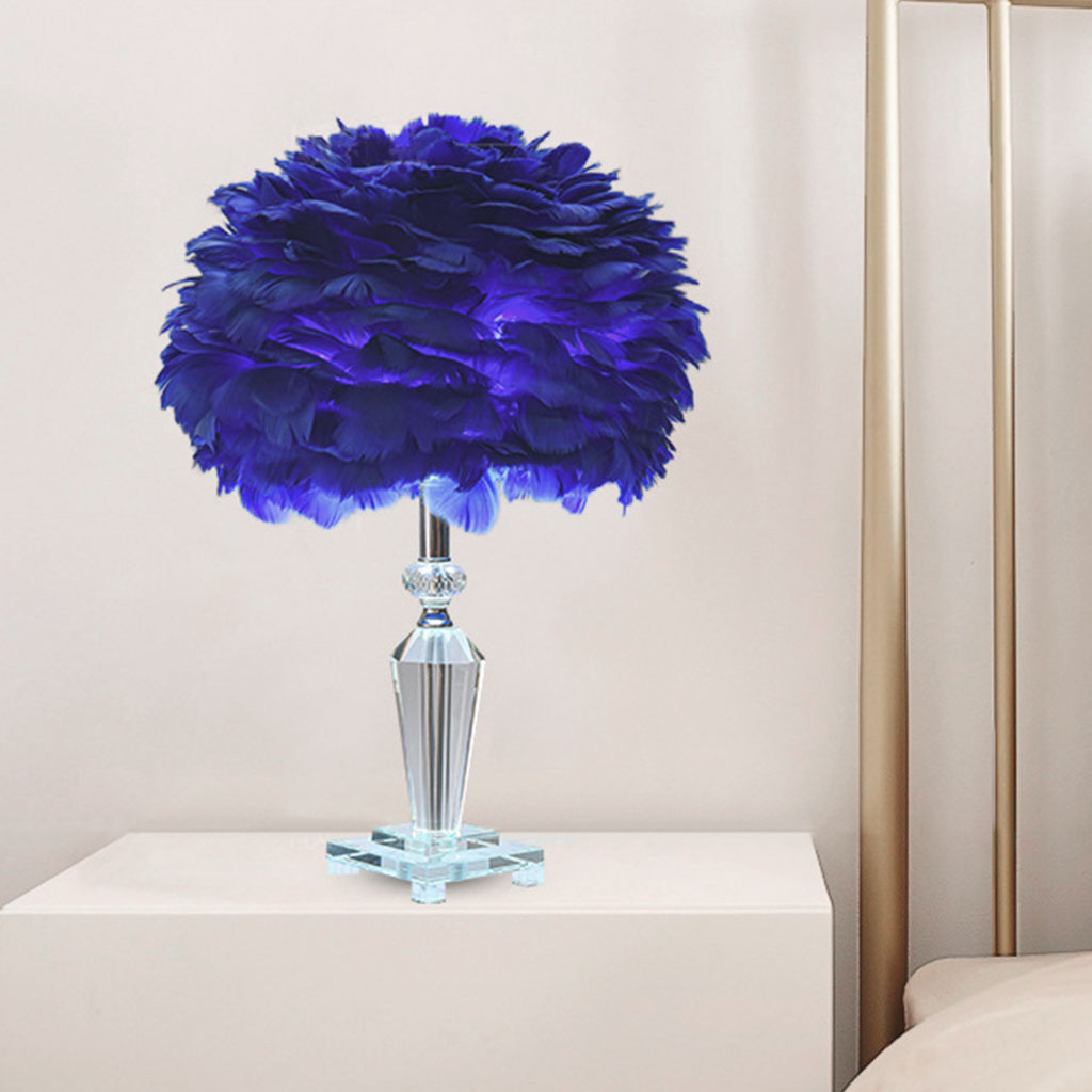 Romantic Diamond Crystal Feather Table Lamp Blue