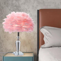 Romantic Diamond Crystal Feather Table Lamp Pink