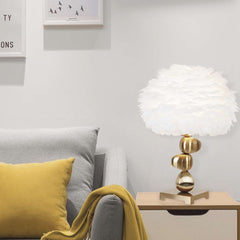Unique Metal Pebble Feather Table Lamp Living Room