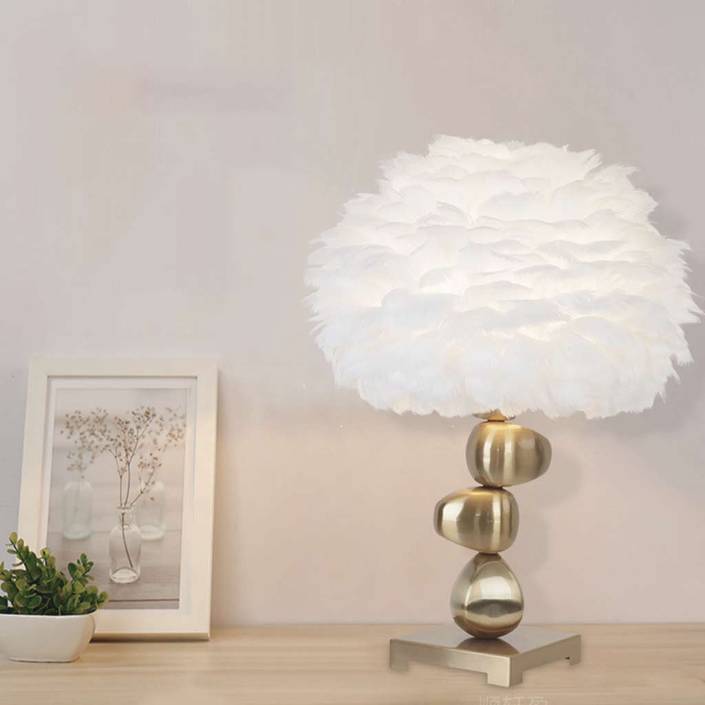 Unique Metal Pebble Feather Table Lamp Study