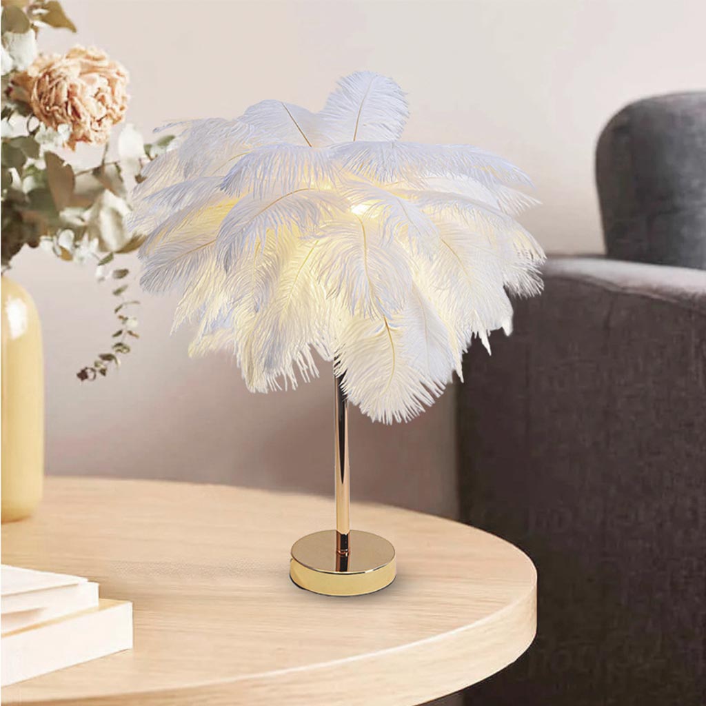 Ostrich Feather Table Lamp Minimalist, Colors White Dia40cm*H50cm x