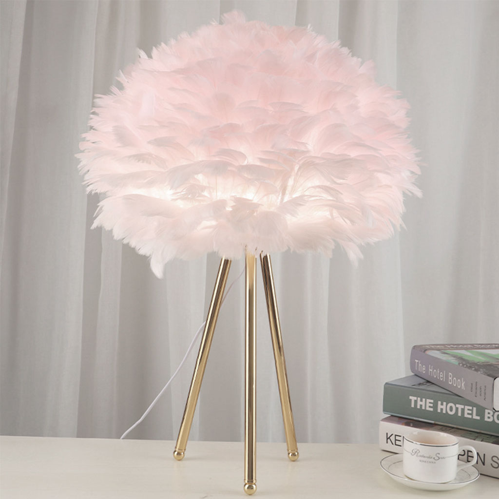 Nordic Tripod Feather Table Lamp Pink