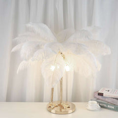 stylish ostrich feather bird feet table lamp on