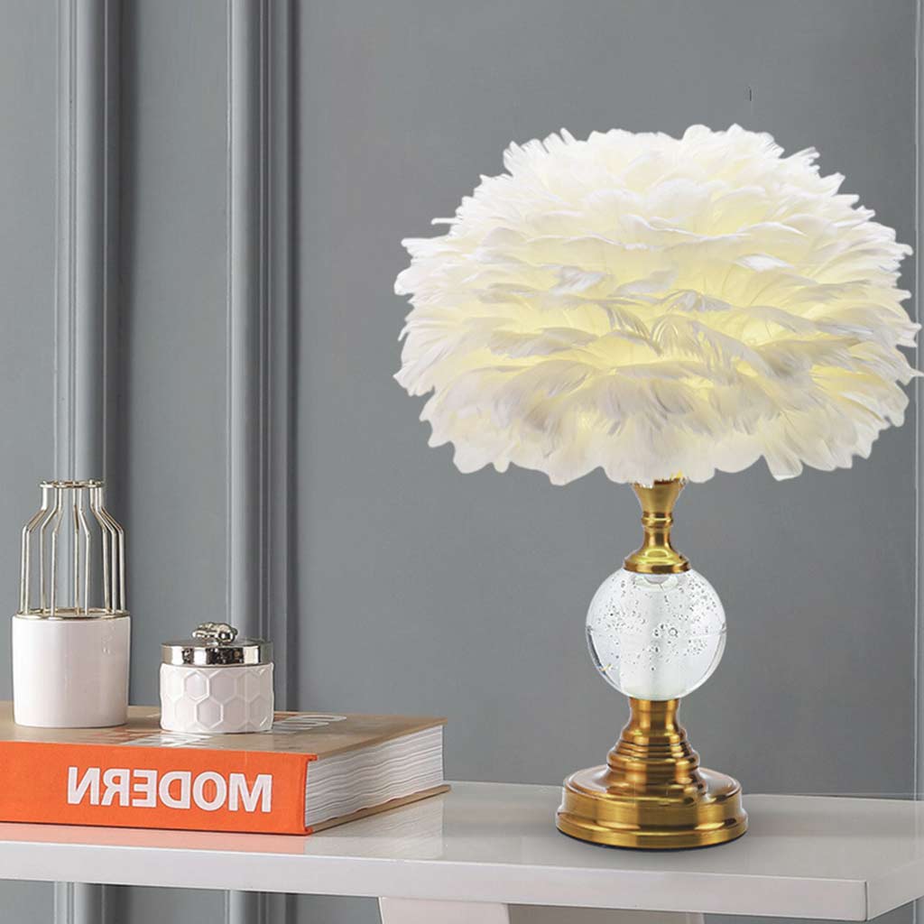 Romantic Crystal Feather Table Lamp White