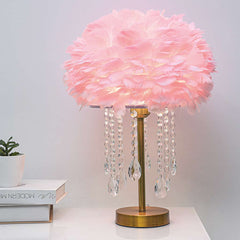 Romantic Feather Table Lamp with Crystal Tassels Pink