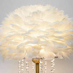 Romantic Feather Table Lamp with Crystal Tassels Shade