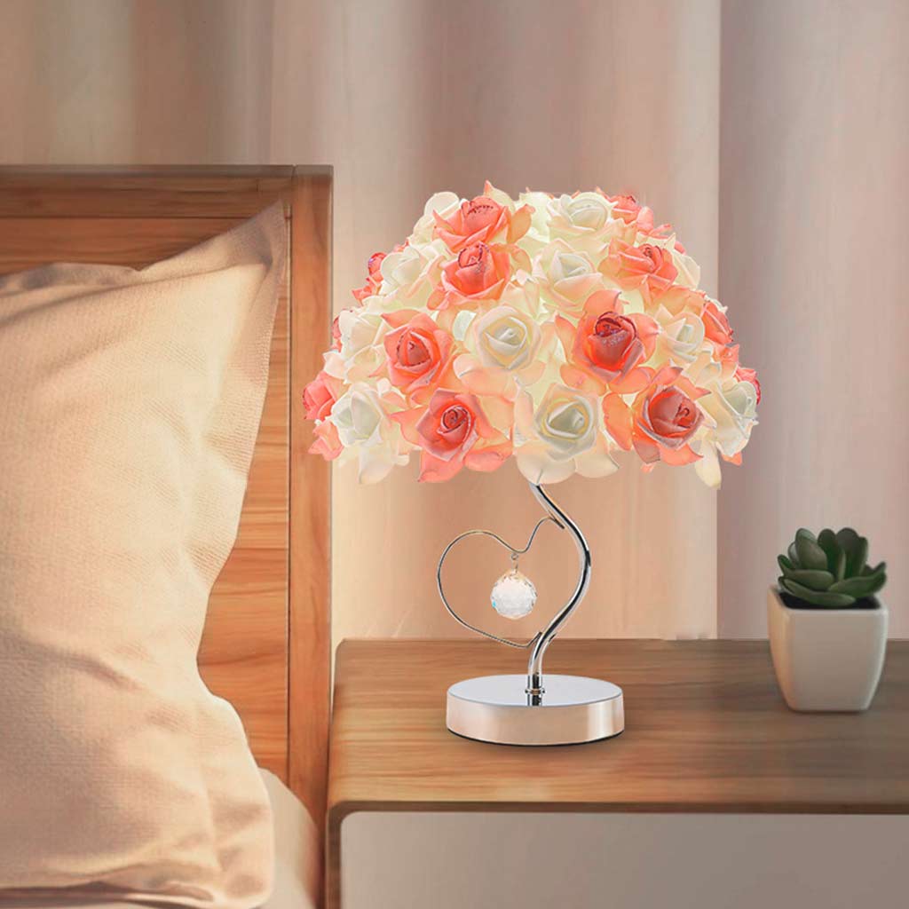 Artistic Rose Floral Crystal Heart Table Lamp Bedside