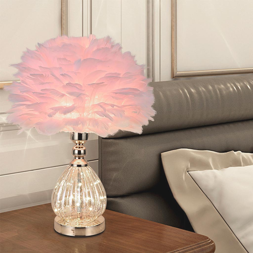 Cute Teardrop Glass Feather Table Lamp Living Room
